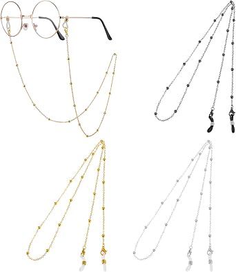 Mabor 3Pcs Eyeglass Holders Around Neck, Eyeglass Chain for Women Stylish Beaded Glasses Lanyard for Girls Glasses Neck Strap Vintage Reading Glass Chain with Loop Ring