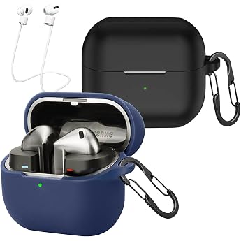 [Pack of 2] easyBee Case Compatible with Samsung Galaxy Buds3 FE/Buds 3 / Buds 3 Pro with 2 Carabiner Anti-Lost Straps Silicone Case Shockproof Protective Case Bluetooth Headphones Bag - Black Blue