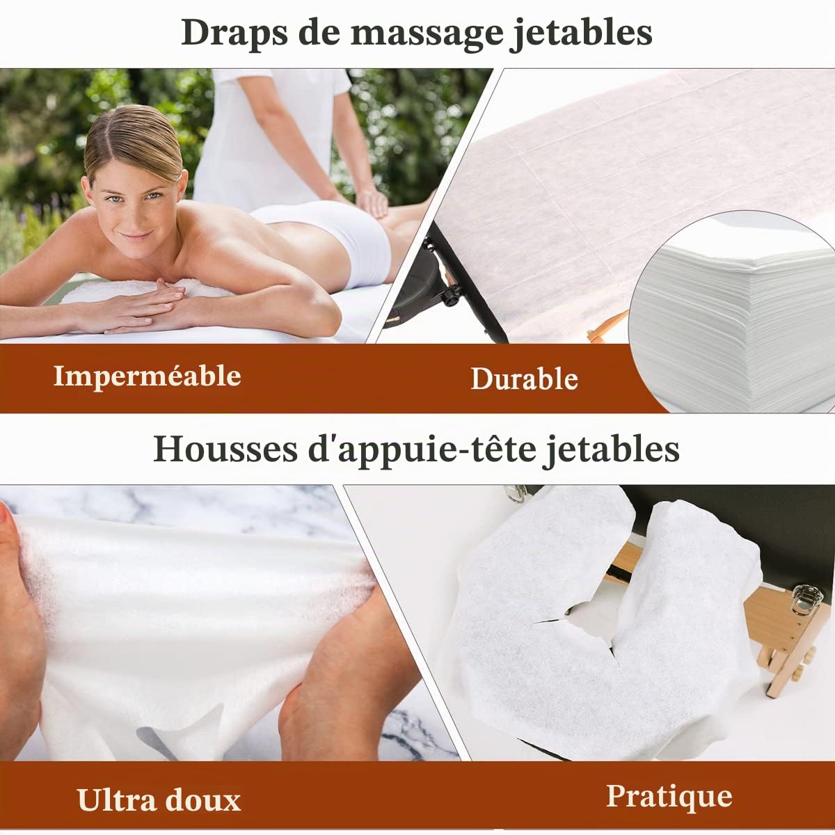 Lot de 100 Drap de Lit Jetable et Protège Tetiere Jetable, 80 x 180 cm Drap Jetable, 36 x 27cm Coussin Jetable pour I'appui-tête de la Table de Massage, Non Tissé