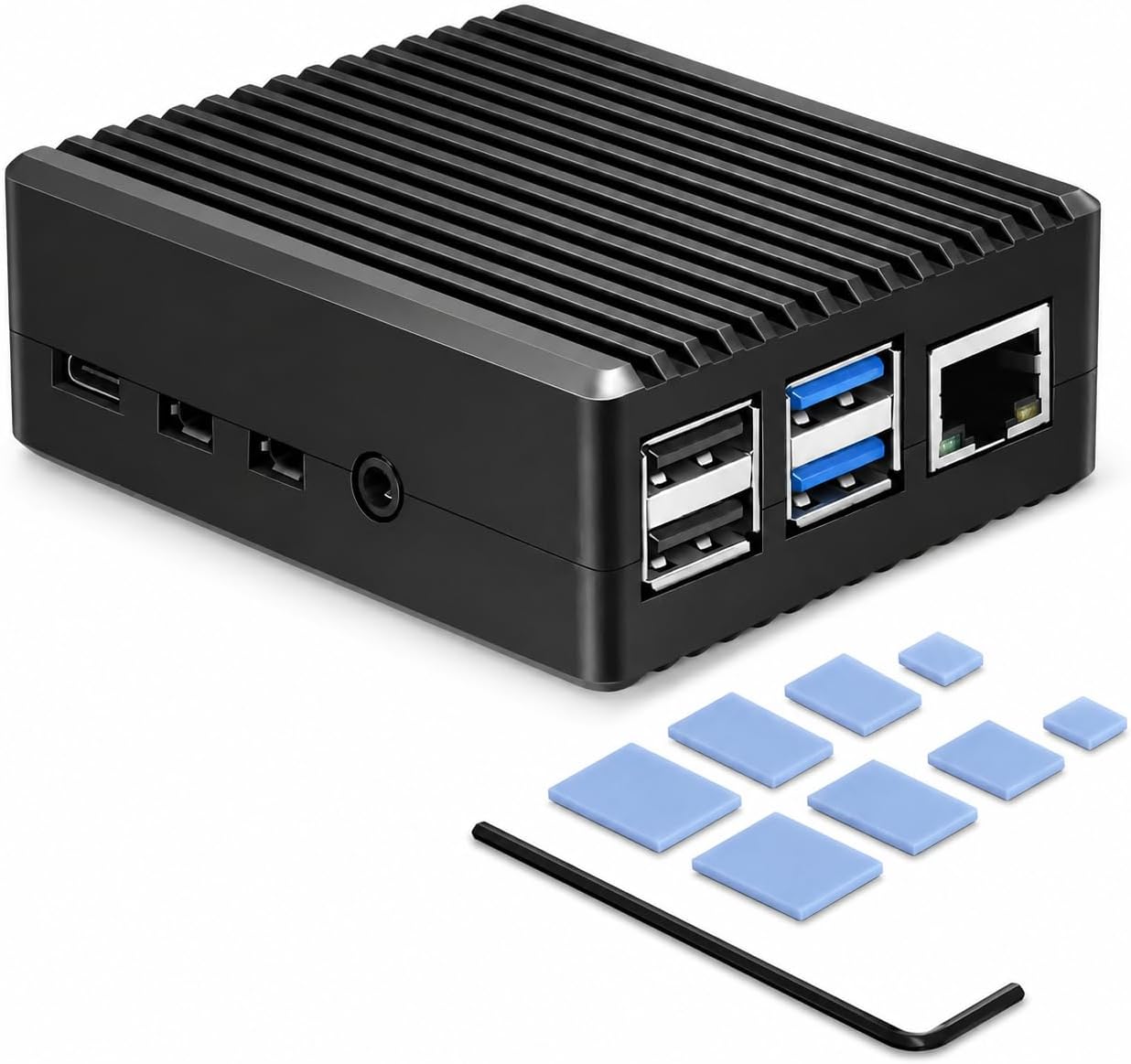 iUniker Aluminum Case for Raspberry Pi 4 Model B, Fanless Passive Cooling Metal Pi 4B Case with Thermal Pads, Copper Shim, GPIO Cable Slot, Silent Heatsink Enclosure for Raspberry Pi 4 8GB/4GB/2GB