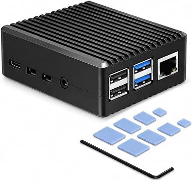 iUniker Aluminum Case for Raspberry Pi 4 Model B, Fanless Passive Cooling Metal Pi 4B Case with Thermal Pads, Copper Shim, GPIO Cable Slot, Silent Heatsink Enclosure for Raspberry Pi 4 8GB/4GB/2GB