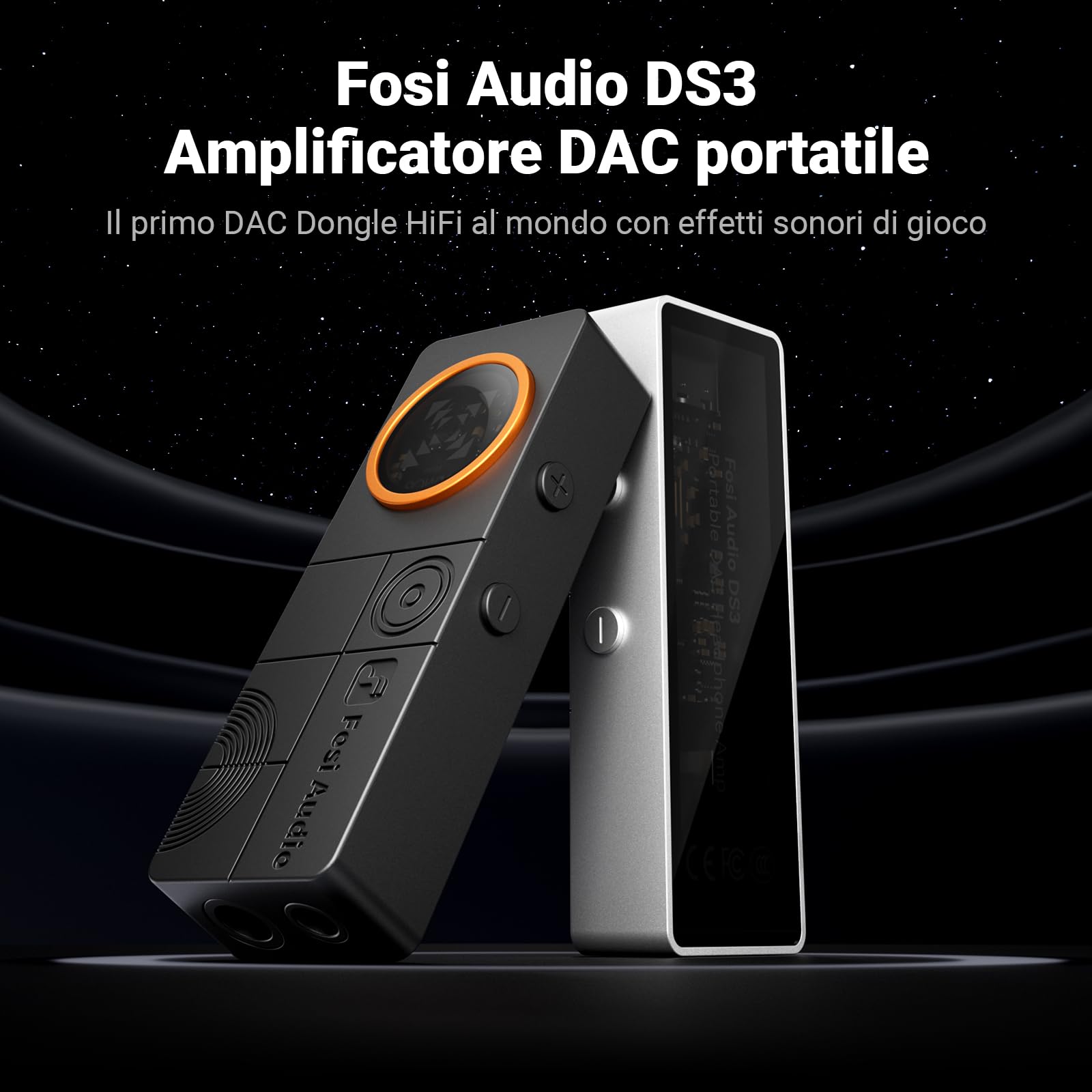 Fosi Audio DS3 USB-C DAC Amplificatore per Cuffie, con Audio Spaziale 7.1 per Gaming, ES9039Q2M XMOS POWERED, DSD512, 3,5 mm Singolo 4,4 mm Bilanciato, per PC/Telefono/PS5/Switch, Nero