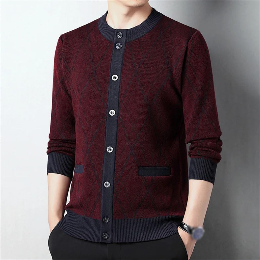 Men's Knitted Casual Cardigan Sweater Coat Long Sleeve O-Neck Single Breasted Soft Sweatshirts