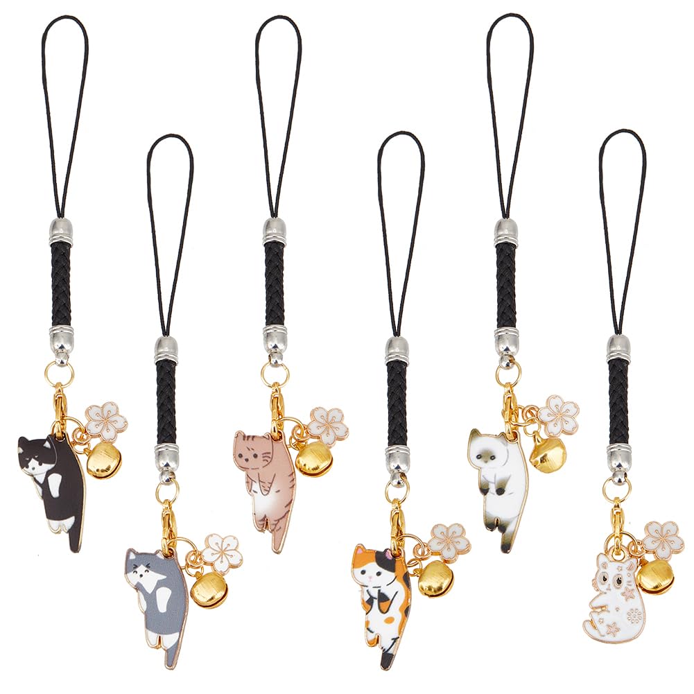 OLYCRAFT 6点 猫キーホルダー 花チャーム エナメルペンダント ナイロン…