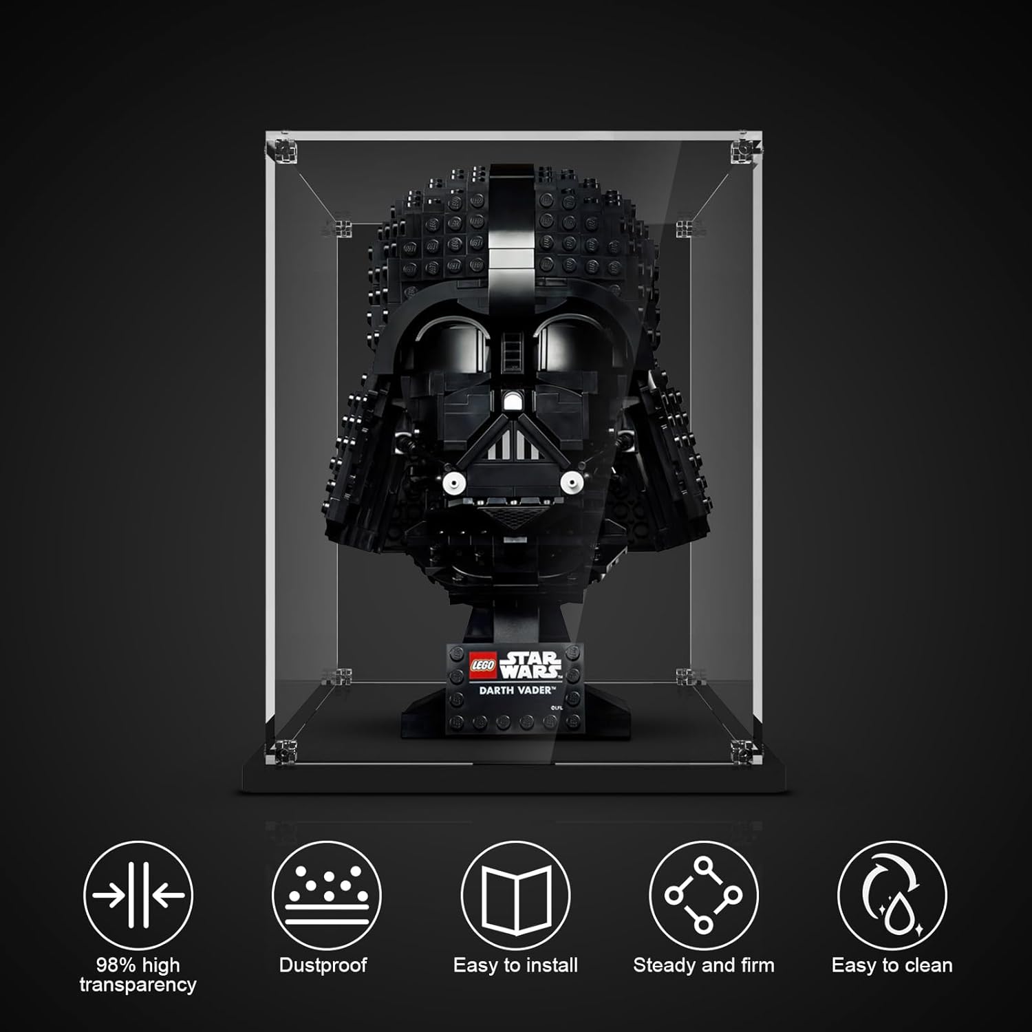 Acrylic Display Case for Lego Star Wars Helmet, Display Box Compatible with Lego Helmet 75429 76285 75349 75328 75304 75351 75327 76187 76182 76199