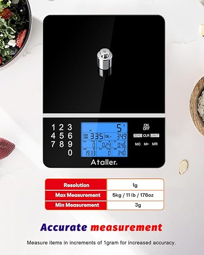 Miniatura 3 de Ataller Báscula de alimentos con calculadora nutricional, báscula de dieta de cocina, báscula digital de conteo de calorías de alimentos para