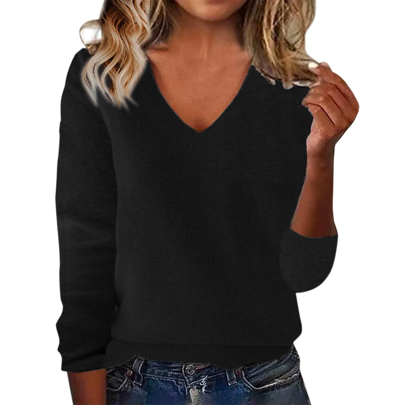 Warm Cashmere Sweaters for Women V Neck Classic Soft Pullover Sweater Loose Casual Long Sleeve Fall Winter