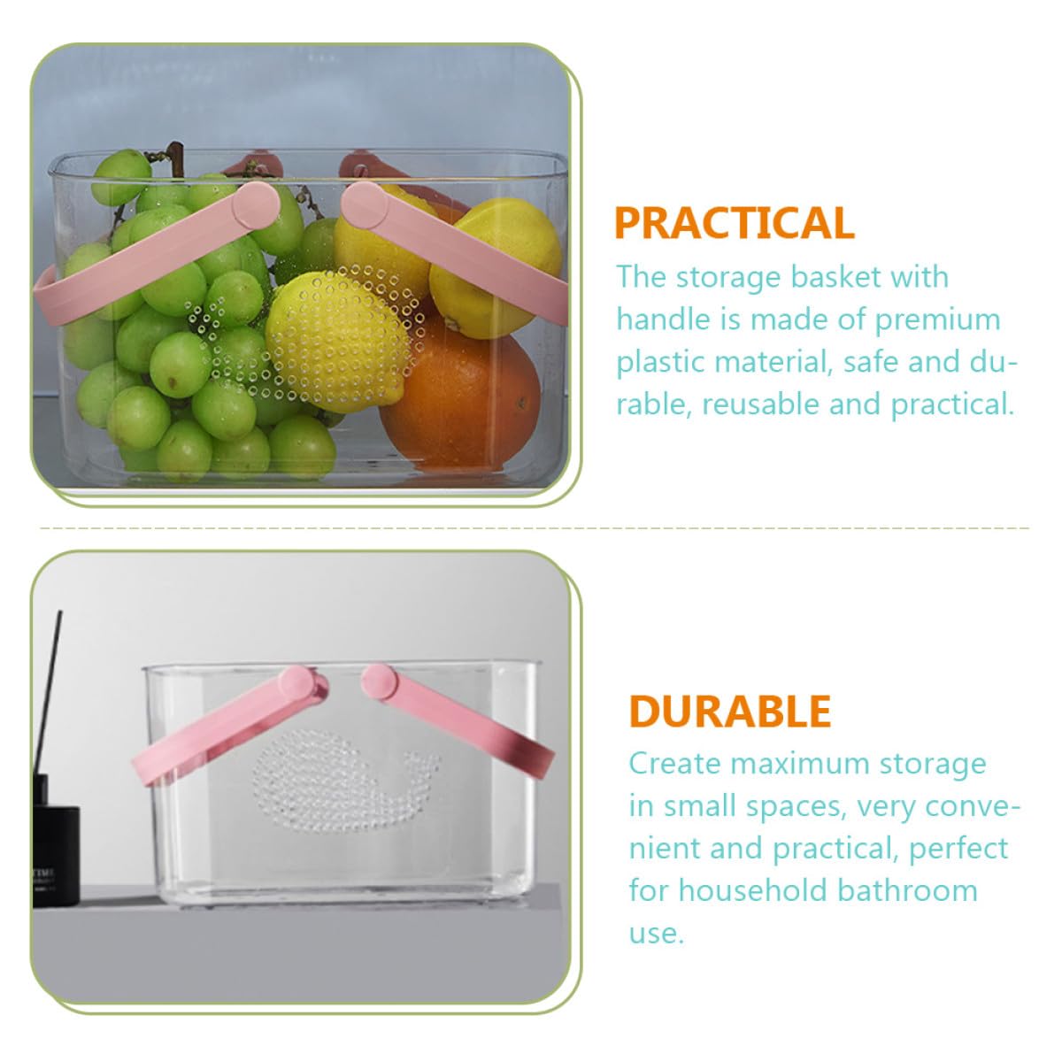 Cesta de Ducha de Plástico Reutilizable con Asas, Organizador Portátil para Baño y Cocina, Gran Capacidad y Diseño de Drenaje