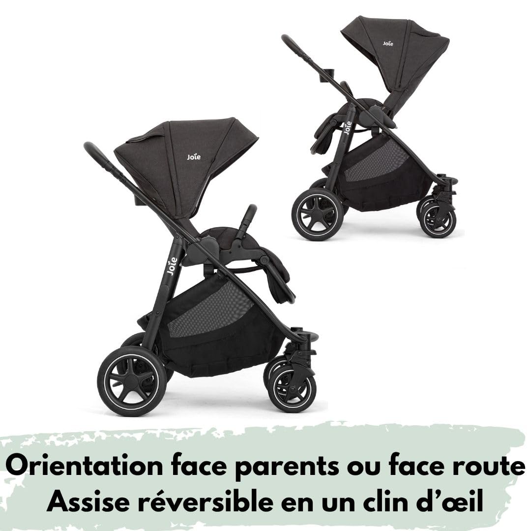 Joie Versatrax Poussette Bébé Réversible jusqu'à 22 kg - Shale | Dès la naissance, position allongée, pliage une main, inclus habillage pluie, adaptateurs et pack accessoires XXL