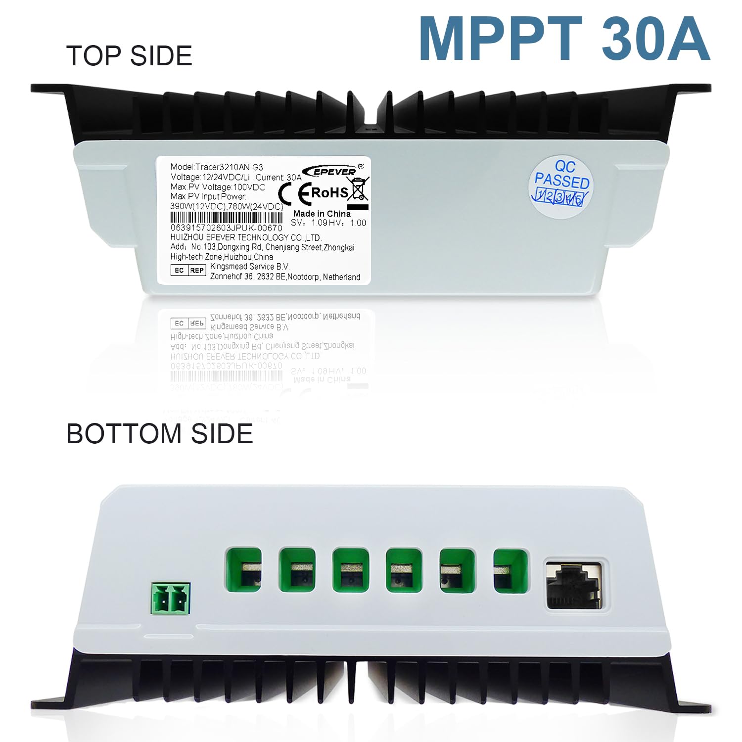 EPever MPPT Controlador de Carga Solar 30A 12V/24V Auto Switch Tracer-AN Series Panel Solar Regulador de Carga de Batería MAX PV 100V con Pantalla LCD