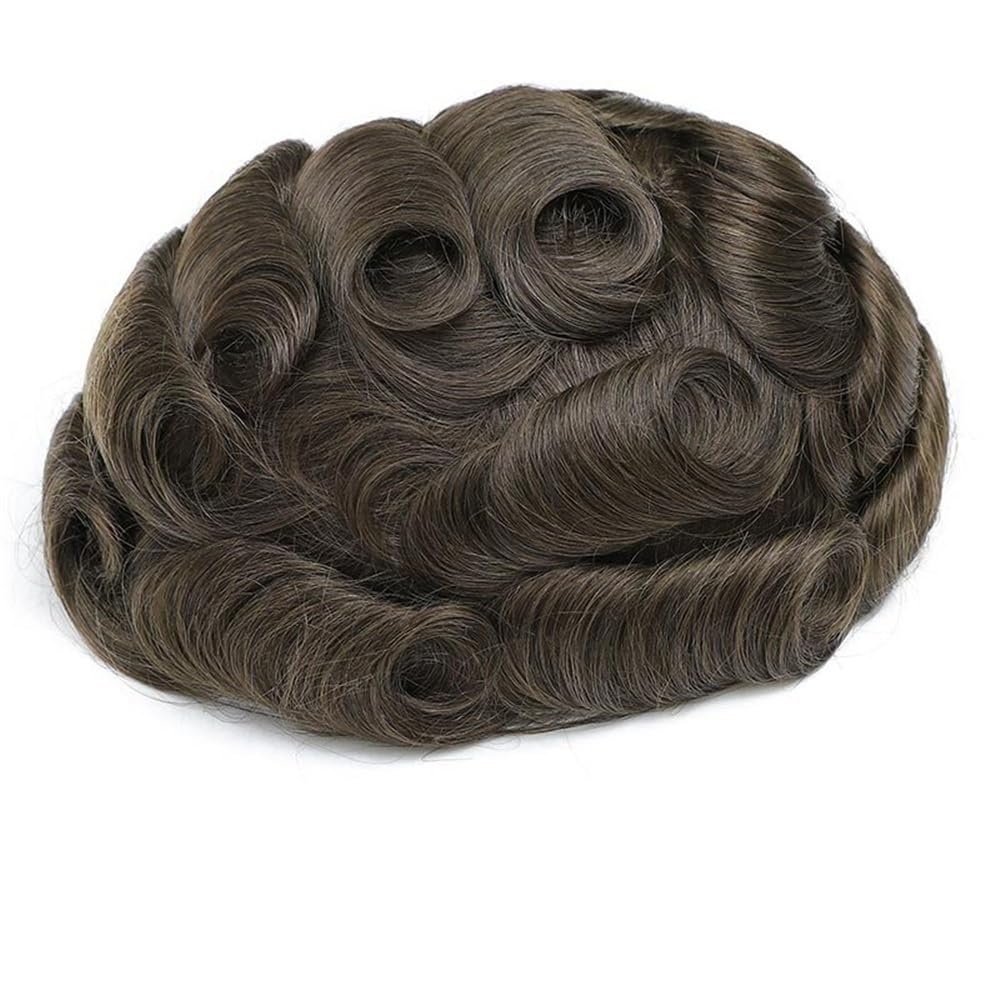 Men's Toupee Parrucca for capelli da uomo in pelle sintetica 0,1-0,12 mm, sistema di sostituzione dei umani iniettati(5#Medium Light Brown,6x8)