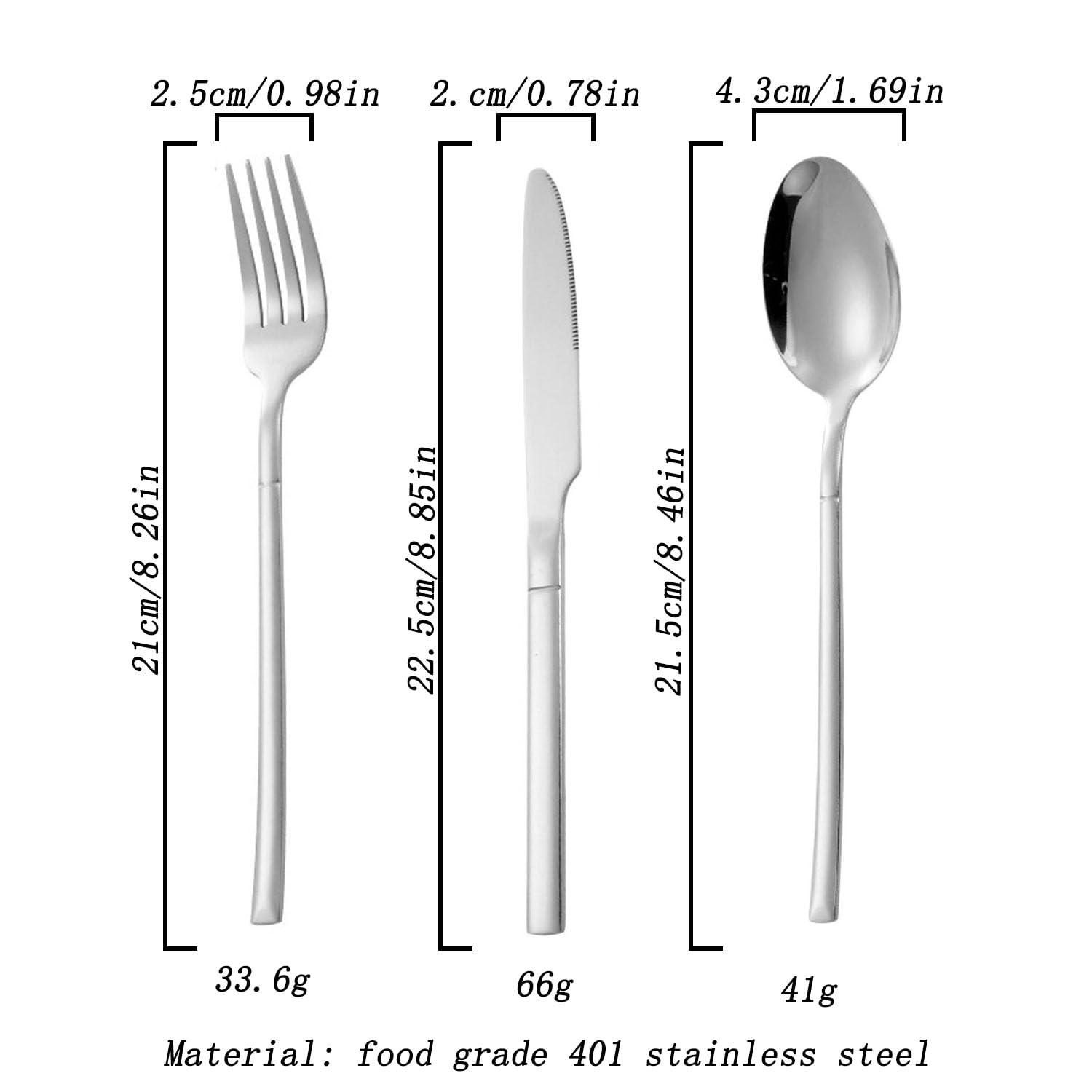 WJXFHTD 5PCS Modern Silverware Food Grade Stainless Steel Cutlery Food Grade Stainless Steel Cutlery Kitchen Silverware Sets Non Rust Tableware for Banquets Restaurants Hotels (Silver Fork)