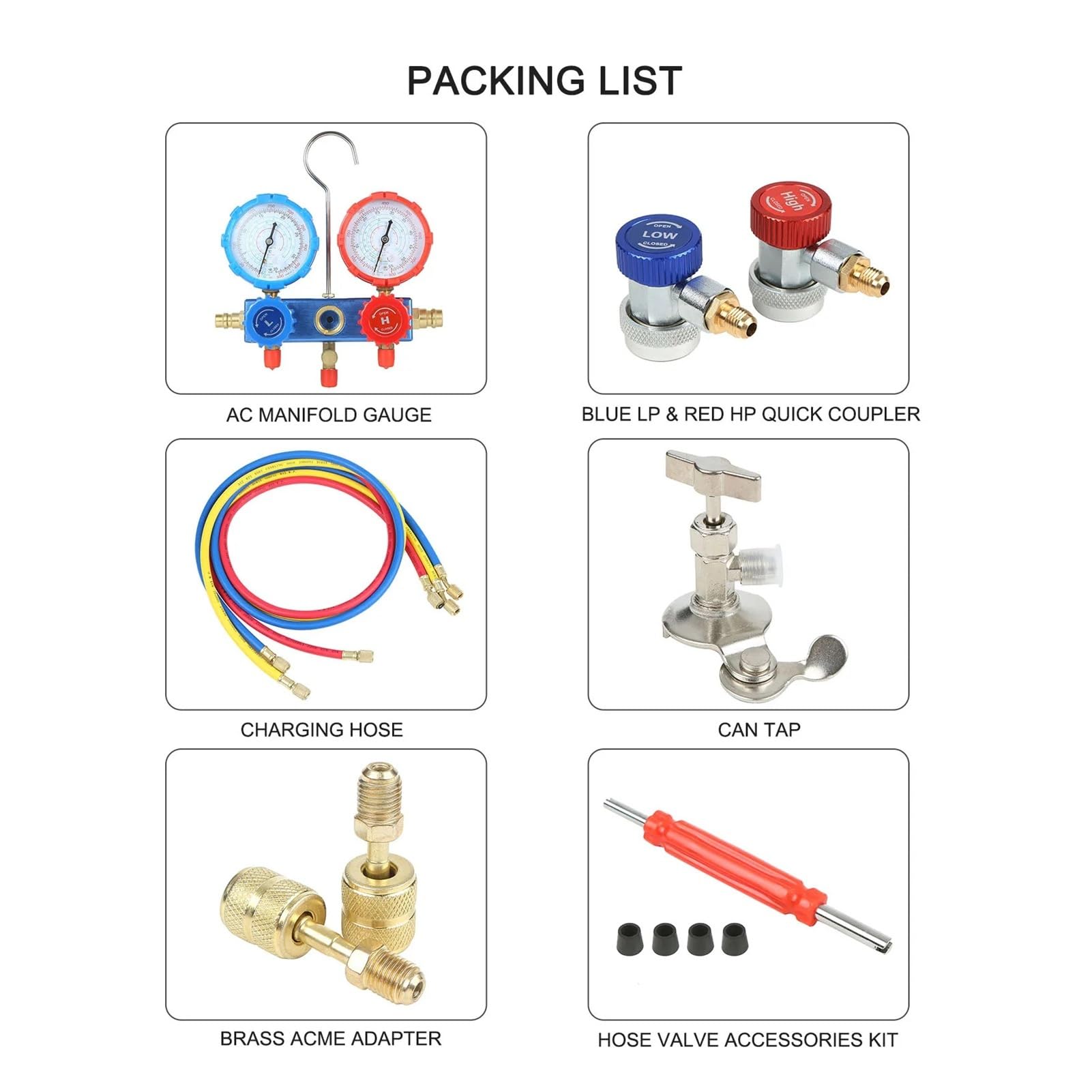 Juego de manómetro de diagnóstico de CA for refrigerante R22 R134A R404A R410A con Manguera de 5 pies acoplador rápido Ajustable Detección en Tiempo Real