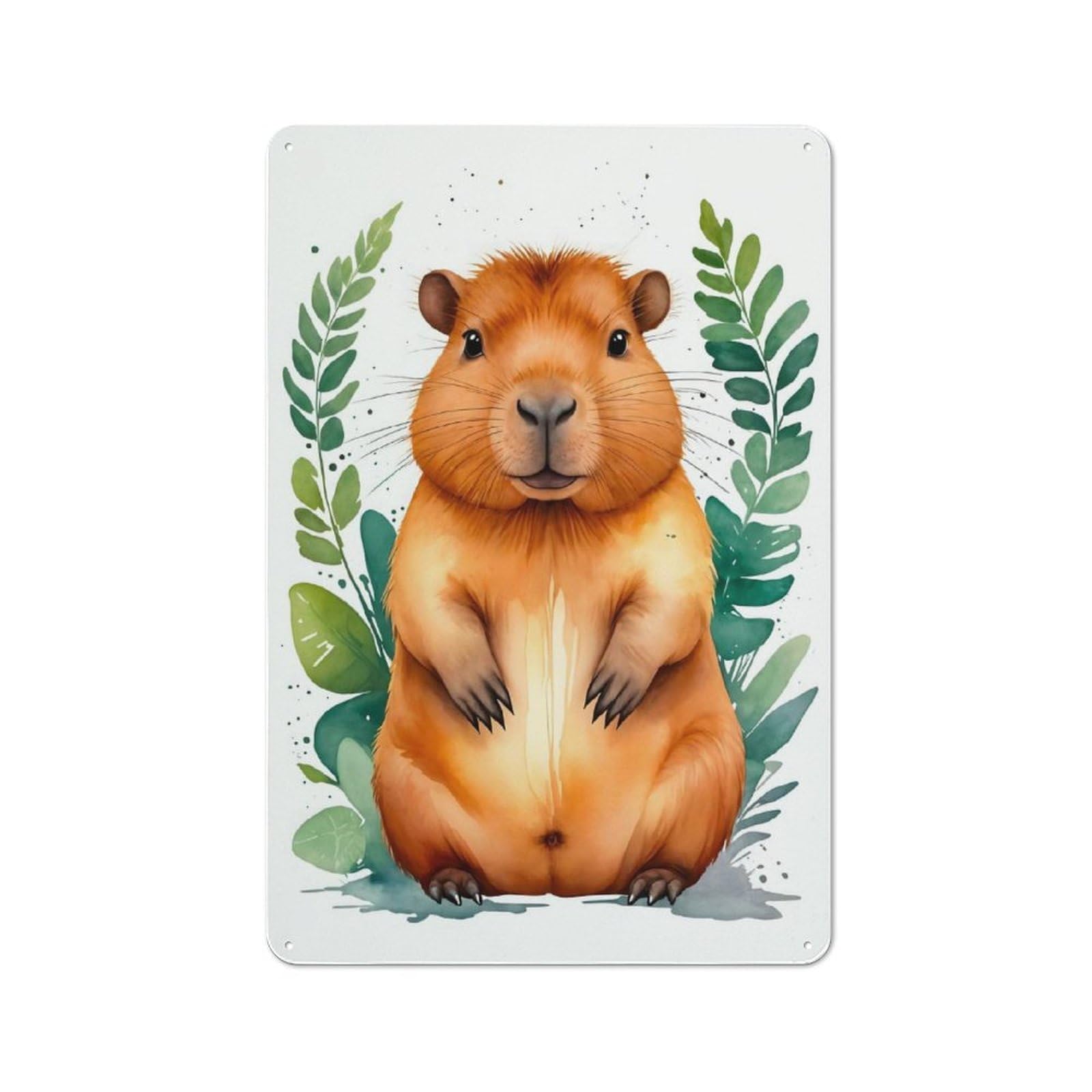 Junmoney Style-1 Cute Capybara Watercolor Barn Style Metal Wall Decor 30X20cm, Country Metal Sign For Kitchen, Cottage, Porch Or Garden Room