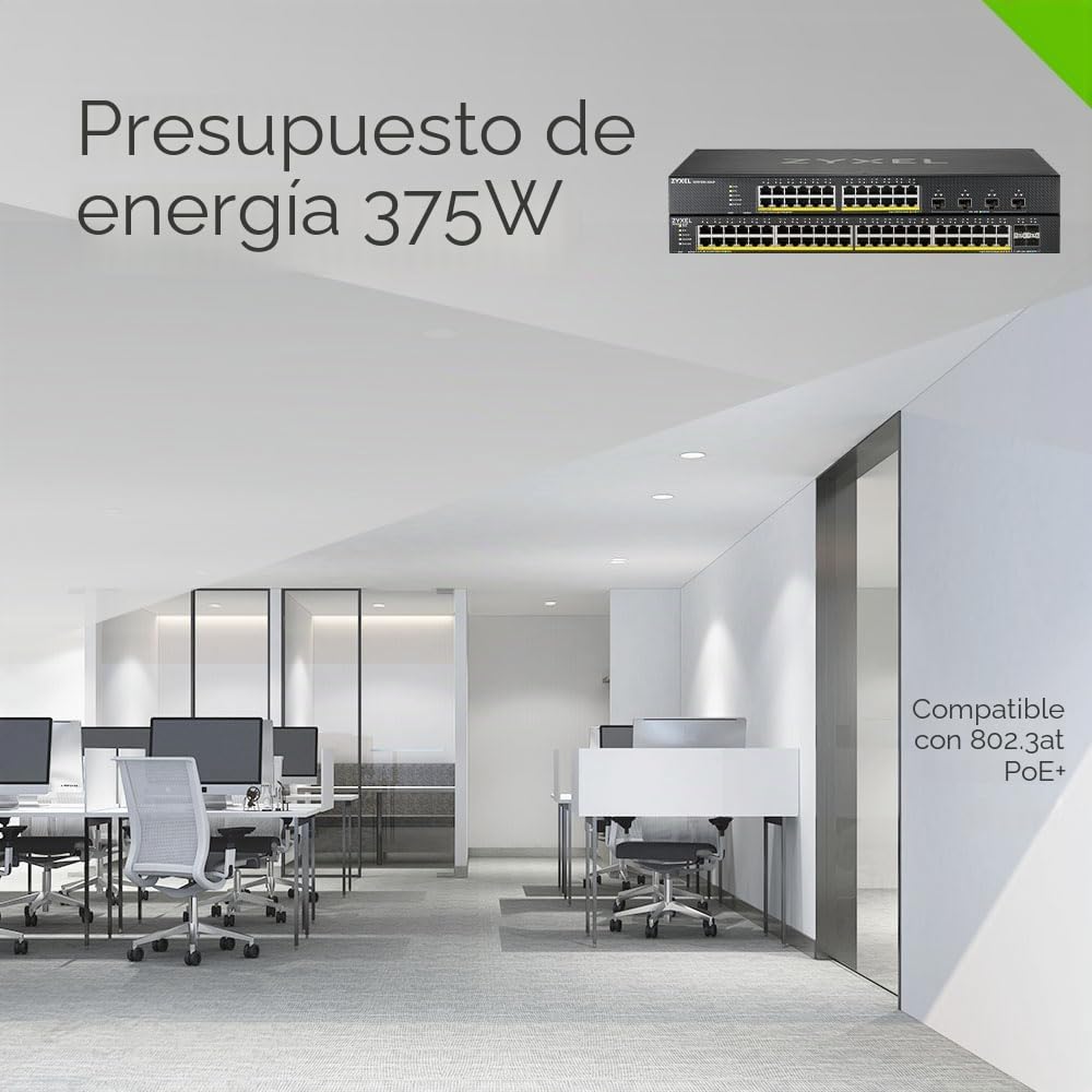 Zyxel Nebula Switch Inteligente de 48 Puertos Ethernet Gigabit con 4 Ranuras 10G SFP+ y Modo Cloud híbrido [XGS1935-52] | 44x Puertos GbE + 4x 10G SFP+, NebulaFlex, Smart Managed L3, Smart Fan, Kit de Montaje en Rack