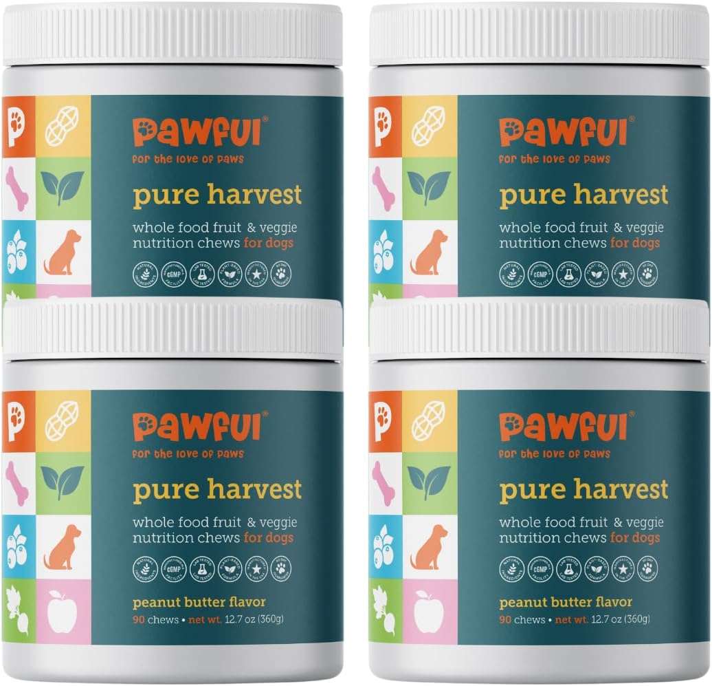 Pure Harvest - Healthy All Natural Dog Treats - Delicious Peanut Butter Flavor Chews - Made from 14+ Fruits & Veggies - Support Dog Health - No Synthetic Vitamins (360 Chews)
