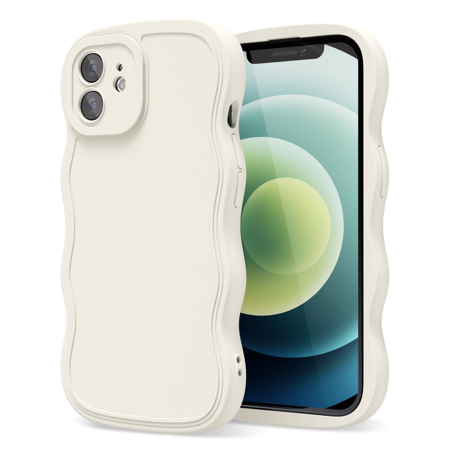 oakxco Silicone Case for iPhone 12 Case Wavy Edge, Cute Curly Wave Frame Ripple Trendy Design Girly Phone Case for Women, Y2k Aesthetic Plain Soft