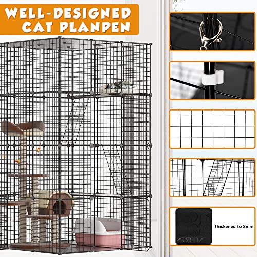 Coziwow Large Cat Cage, Indoor Diy Cat Playpen, 3-Tier Wire Kennels Crate With 3 Platforms, 3 Ramp Ladders And 4 Doors, 42 X 42 X 72 Inches, Black #TOP3