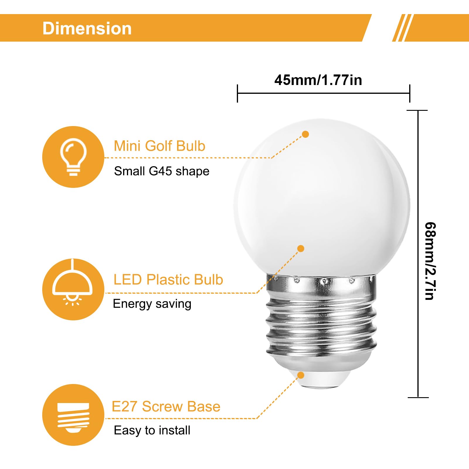 Confezione da 40 lampadine a LED E27 G45 sostituisce lampadine a incandescenza da 15 W, luce bianca calda 2700 K, 3W, G45, 155 lm, copertura in PC opaco, non dimmerabile