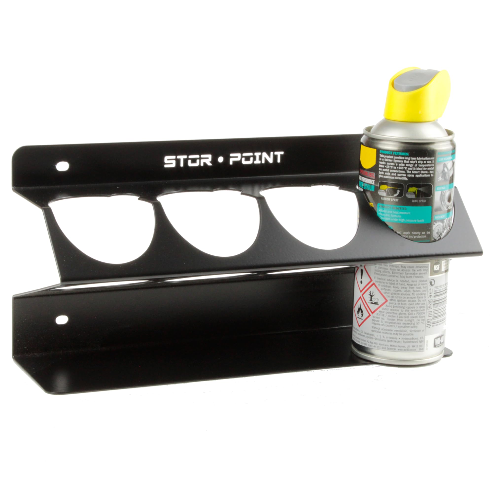 Stor Point Satin Black Aerosol Spray Can Holder. Storage Organiser Rack For Van, Workshop And Garage. Black 1.5Mm Steel.