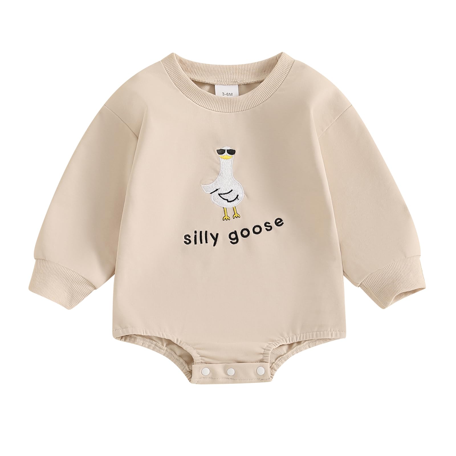 baorji Newborn Baby Boy Girl Bubble Romper Silly Goose Long Sleeve Oversized Bodysuit Infant Farm Animal Fall Outfit (Apricot, 3-6 Months)