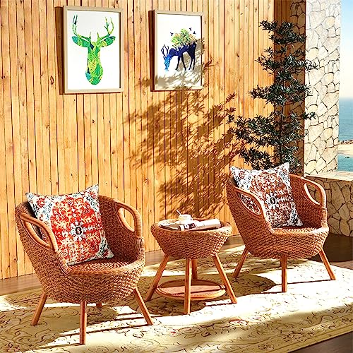 Toengs Boho Throw Pillow Covers Set Of 4 Outdoor Linen Pillow Covers Bed Decorative Couch Pillow Covers - Bohemian Style Ethnic Design Carpet Pattern Vintage Rust Coral Floral Square Pillowcase #TOP4