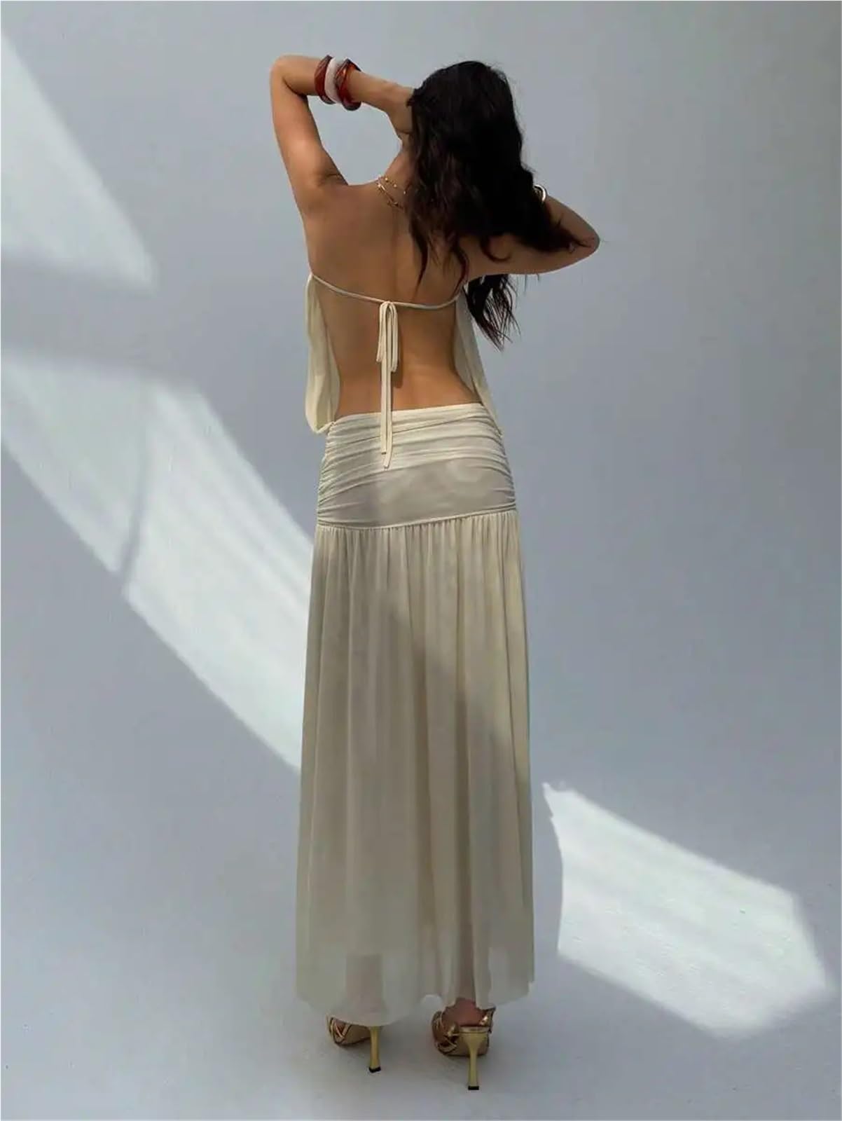 Salida de Baño Vestido Largo de Gasa Fluido sin Espalda Elegante for Mujer for Vacaciones en la Playa para Piscina