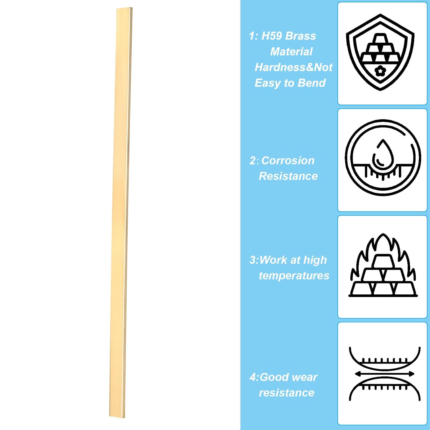 PATIKIL 1/8 x 3/5 x 12" H59 Brass Flat Bar, Solid Flat Mill Stock for Crafting Maintenance Electrical Architectural Decoration, Brass
