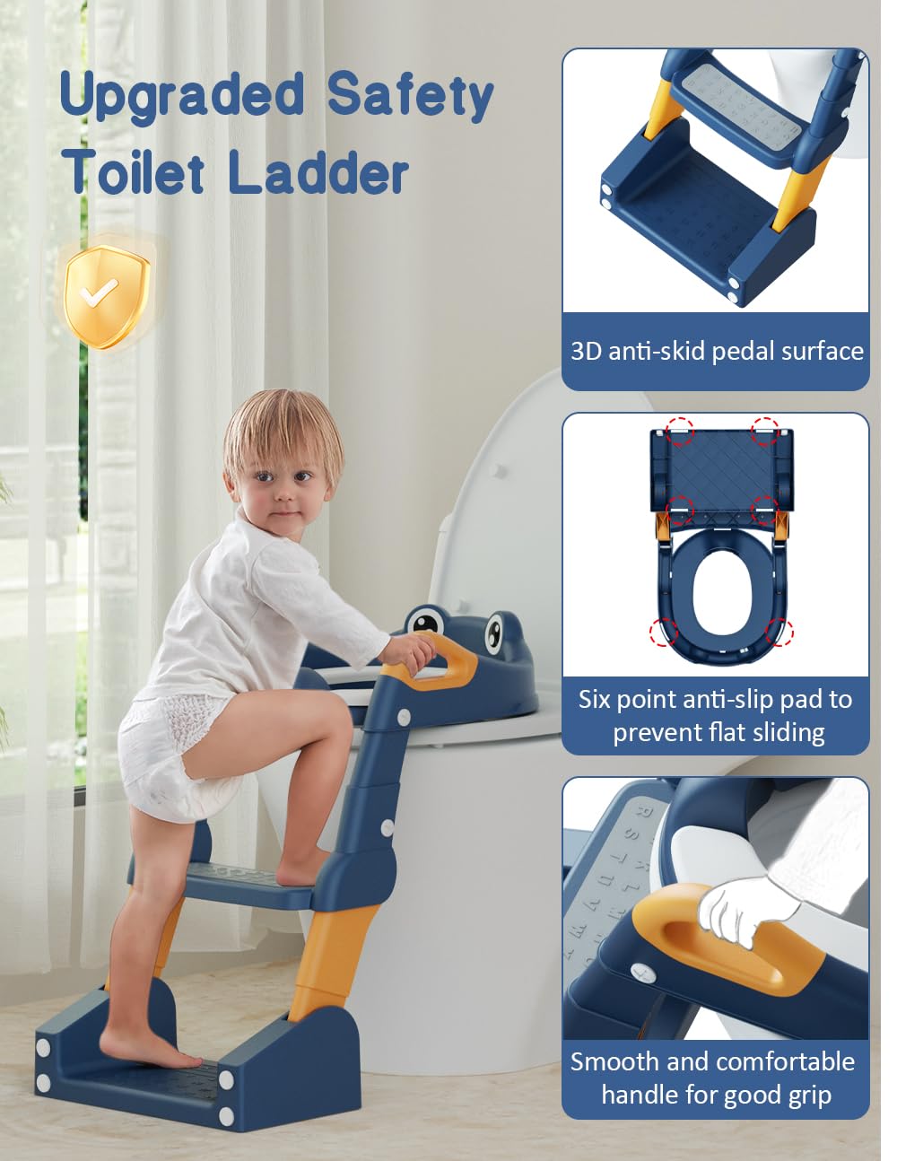 Asiento de entrenamiento para orinal, inodoro de entrenamiento para niños pequeños, asiento de inodoro 2 en 1 con escalones, protector contra salpicaduras y almohadilla antideslizante, asiento suave