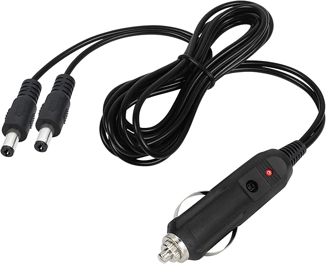 PNGKNYOCN Car Cigarette Lighter to 2 DC 5.5 x 2.1mm Plug Power Adapter,Male to Male 12v dc car charger to Dual DC Breakout Cable for Dual Screen Portable DVD Player(1.5M)