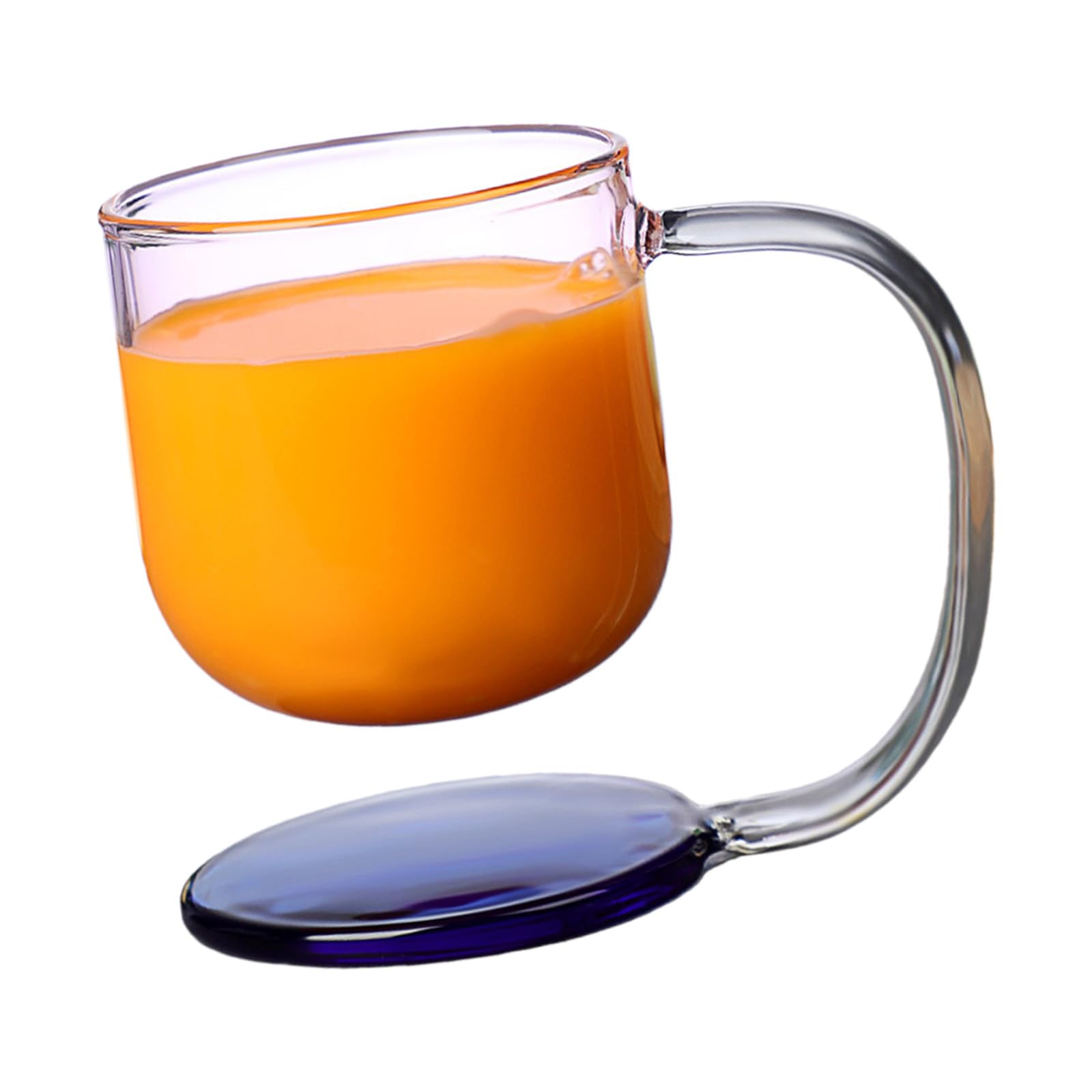 LUCKGONI Suspended Borosilicate Glass Cup With Ergonomic Handle and Base Clear Glass Mug For Hot Cold Beverages