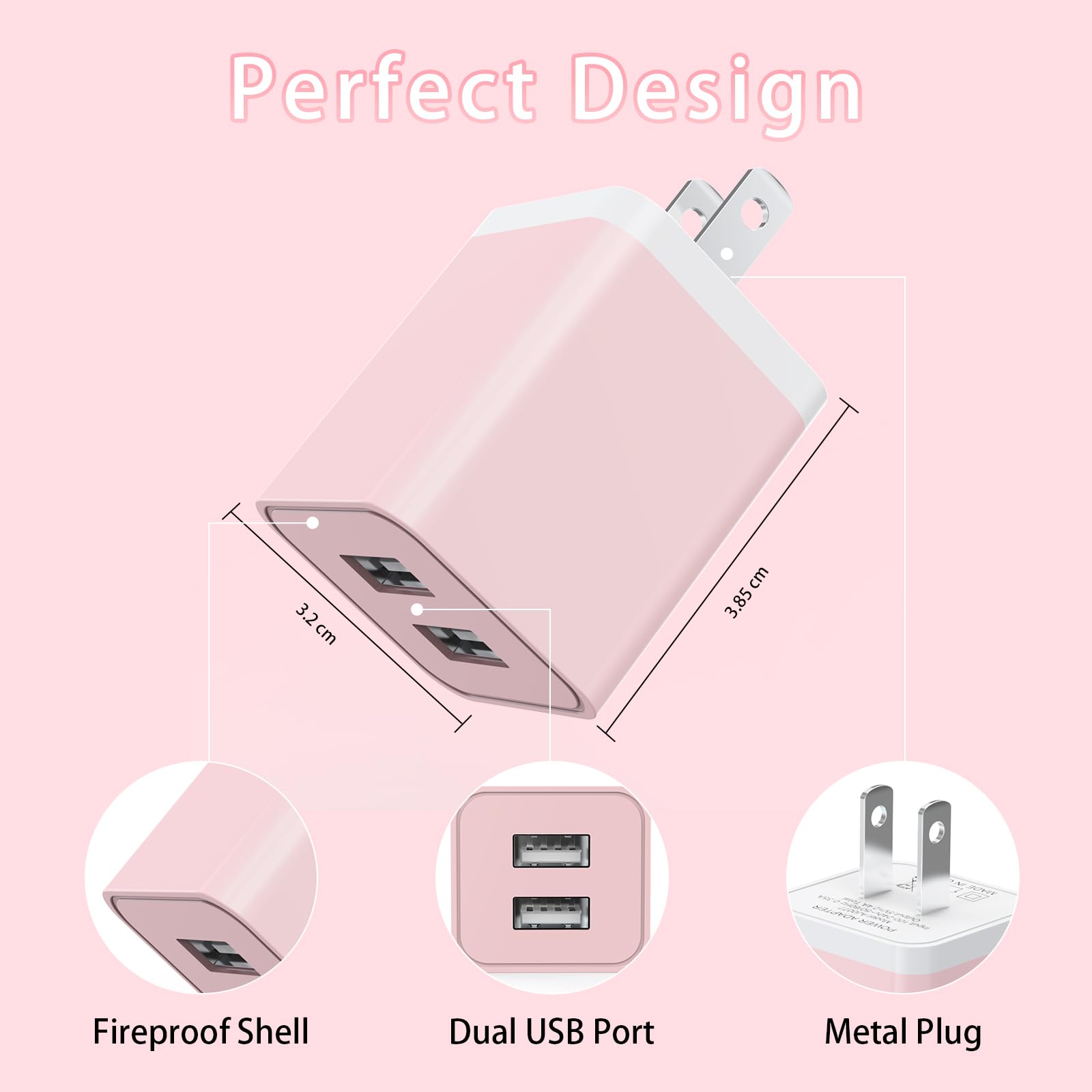 iGENJUN - Cargador para iPhone, cargador de pared USB de doble puerto con cable Lightning 14, 13, 13, 12, 11, Pro Max XR XS Plus, multicolor
