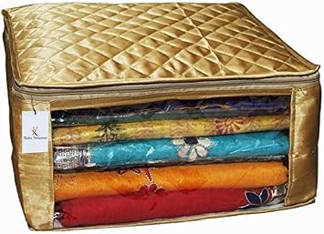 Kuber Industries Saree Cover Large Size in Golden Satin Upto 20 Sarees/Wedding Gift