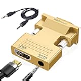 Seminer HDMI to VGA Adapter, 1080P HDMI Female to VGA Male Audio Video Cable Converter with 3.5mm Audio Cable for Computer, Desktop, Monitor, HDTV Etc (Gold)