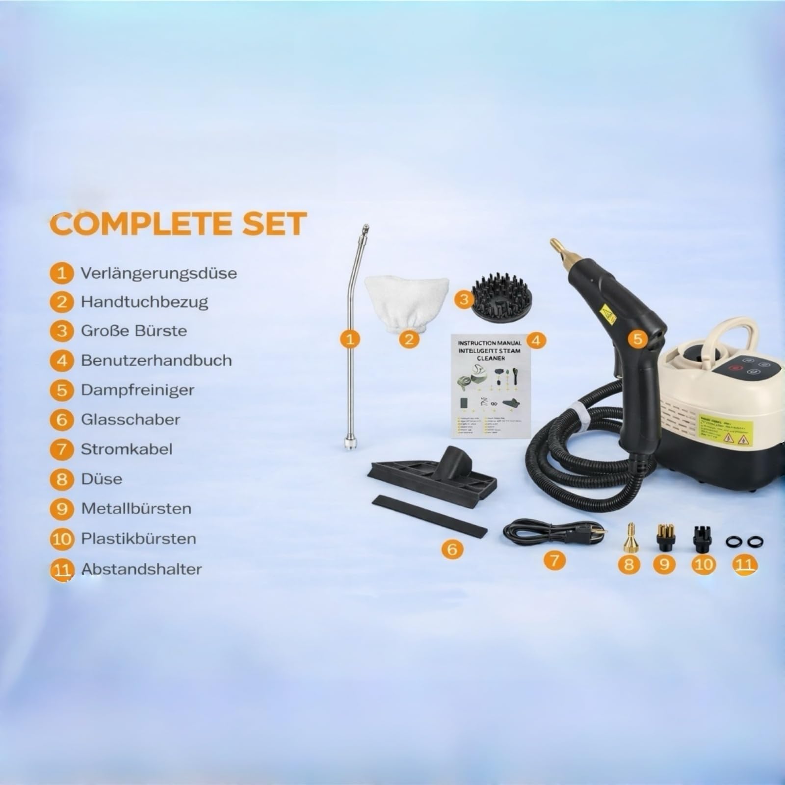 2500W Hand-Dampfreiniger mit 15s Schnellaufheizung & 6 Stufen, tragbarer Hochdruck-Dampfreiniger für Böden & Küche, Multi-Oberflächen-Dampfgerät (cream)