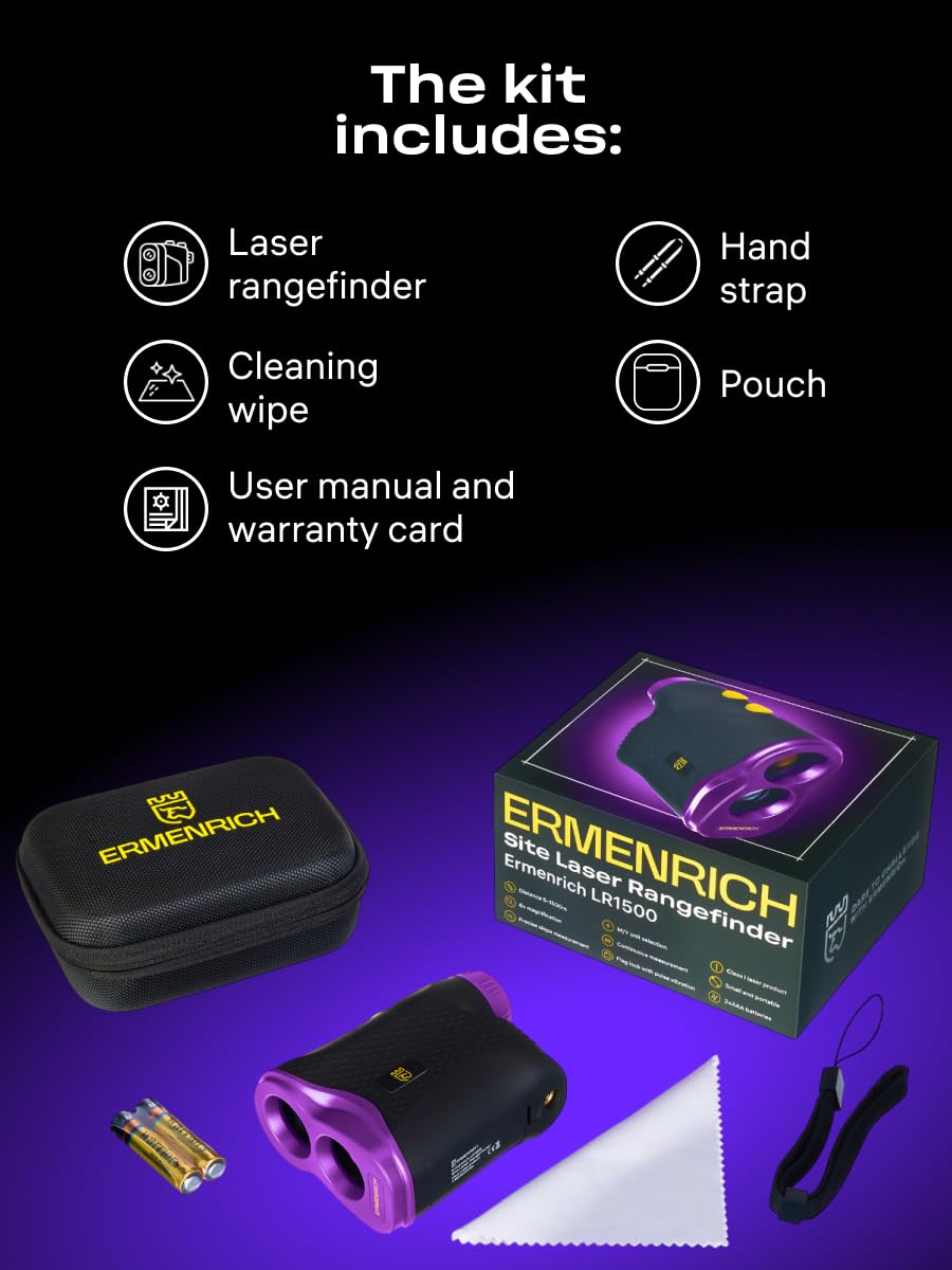 LR1500 Télémètre Laser 6X avec Mode D’Inclinaison, Vibration et Verrouillage du Drapeau, 1500 Mètres, Arrêt Automatique, pour Le Golf la Chasse et Le Camping Compact Compatible avec Trépied