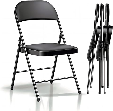 Juego de 6 sillas Plegables de hasta 158 kg, Acolchadas, con Marco de Acero Fuerte, sillas Plegables Plegables para casa, Oficina, jardín, balcón, Fiesta, Color Negro
