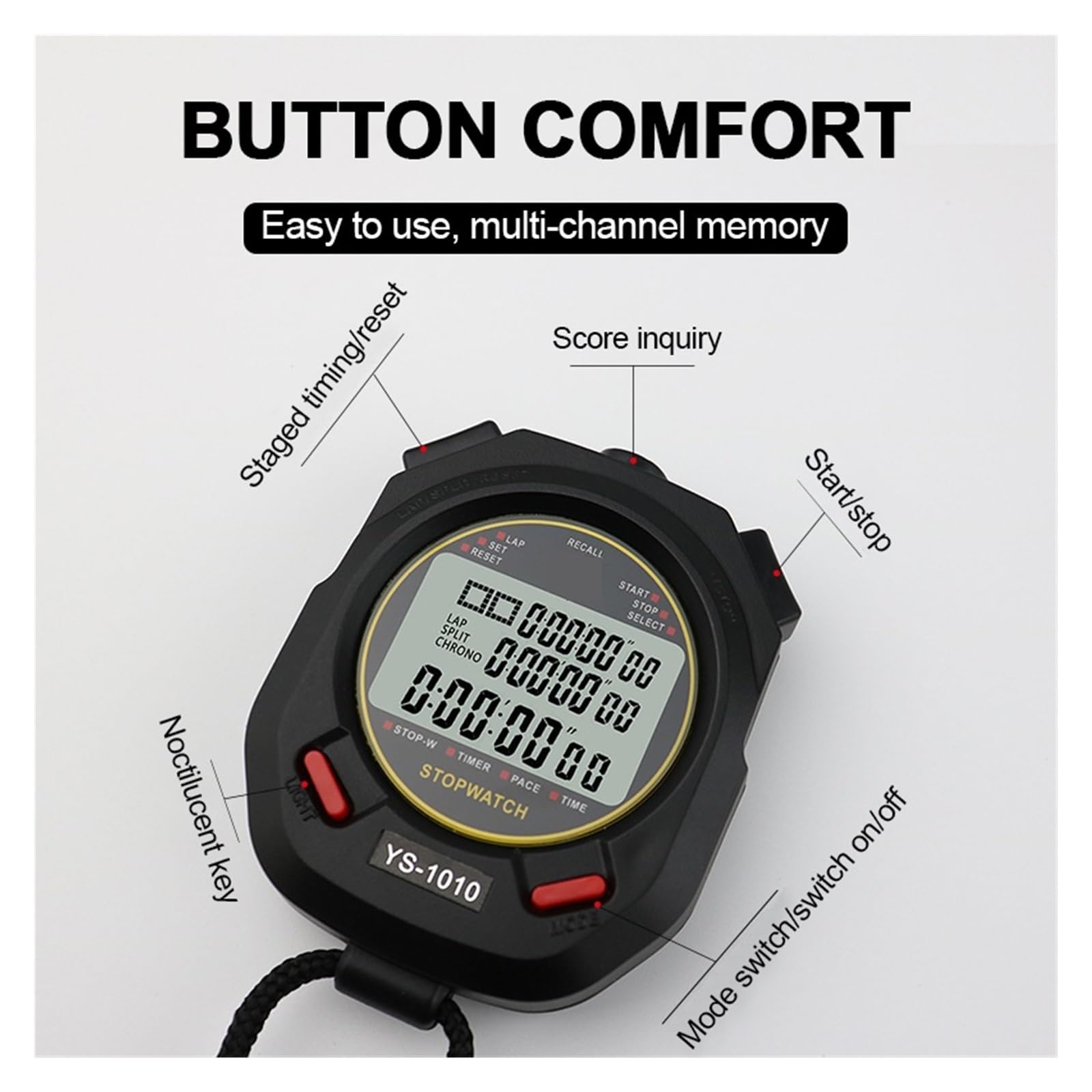 Cronometro, Cronometro elettronico luminoso Timer digitale 10/30/60/100 Cronometro sportivo multitraccia Timer portatile for allenamento di corsa(60 Tracks)