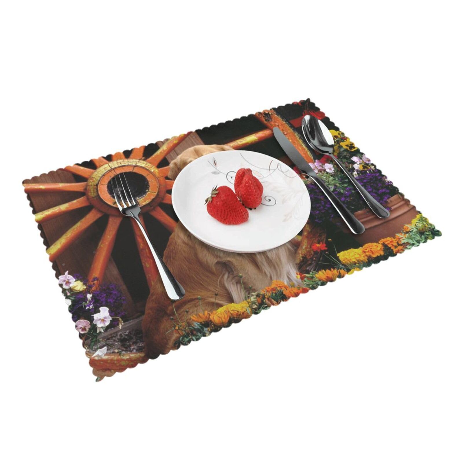 Pet Golden Dog Printed Placemats Set of 4 PCS Washable Placemat for Kitchen Table Heat-resistant Table Mats 45x30 CM