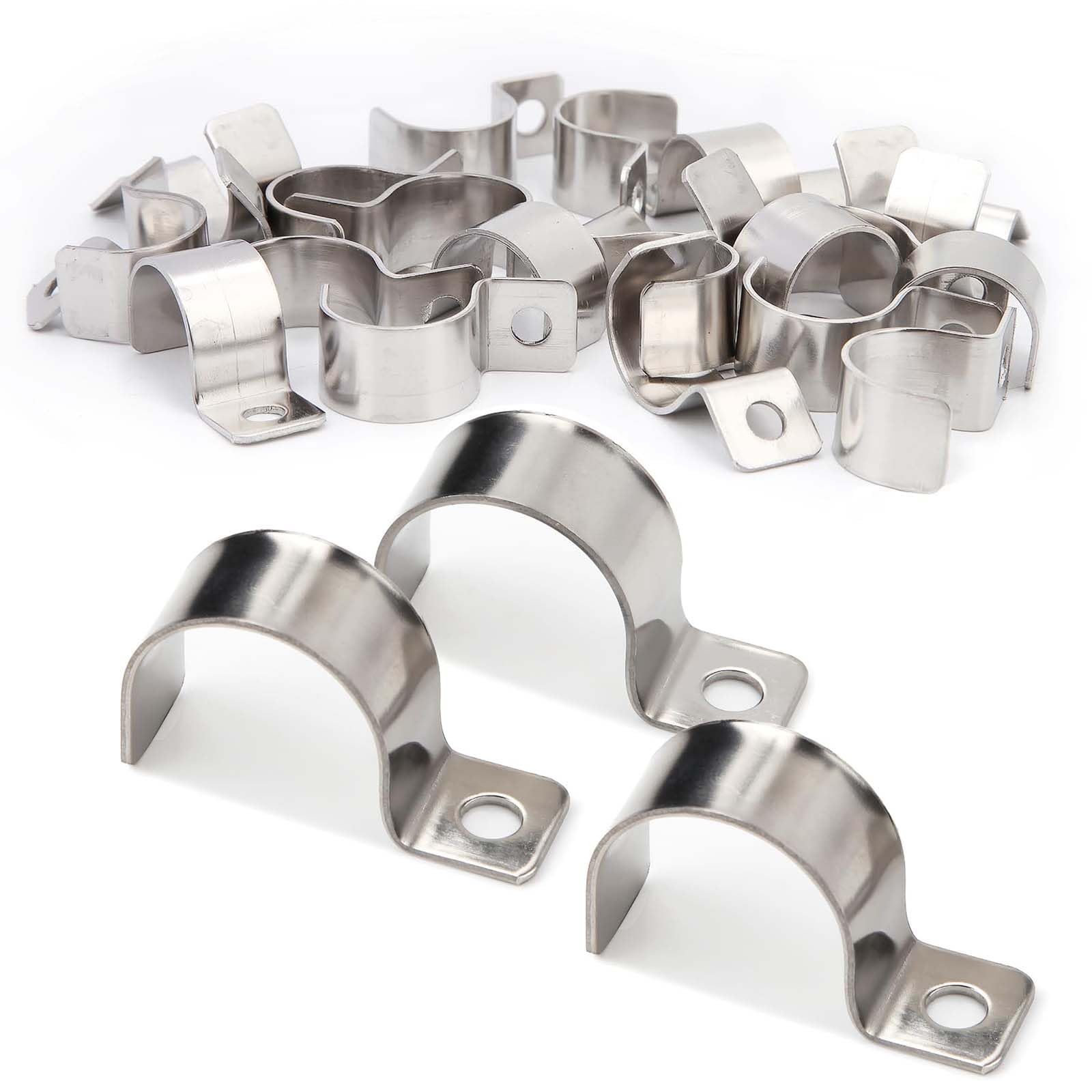 XoeLLe Pack of 20 Mounting Clamps Metal Pipe Clamps High Performance Cable Clamps Pipe Fastening Single Hole U Pipe Clamps Stainless Steel Pipe Clamp for Cable Diameter 25 mm