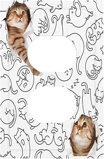 Funny Cute Cat Single Outlet Covers Wall Plate Decorative 1 Gang Duplex Receptacle Outlet Plates Bathroom Kitchen Electrical Faceplate 5 X 3 Inch