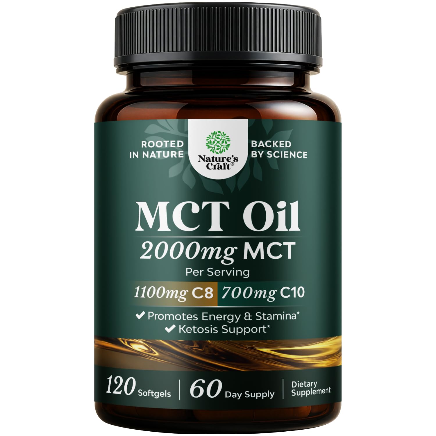 C8 MCT Oil Capsules with Coconut Oil, Dietary Supplement - 120 Count