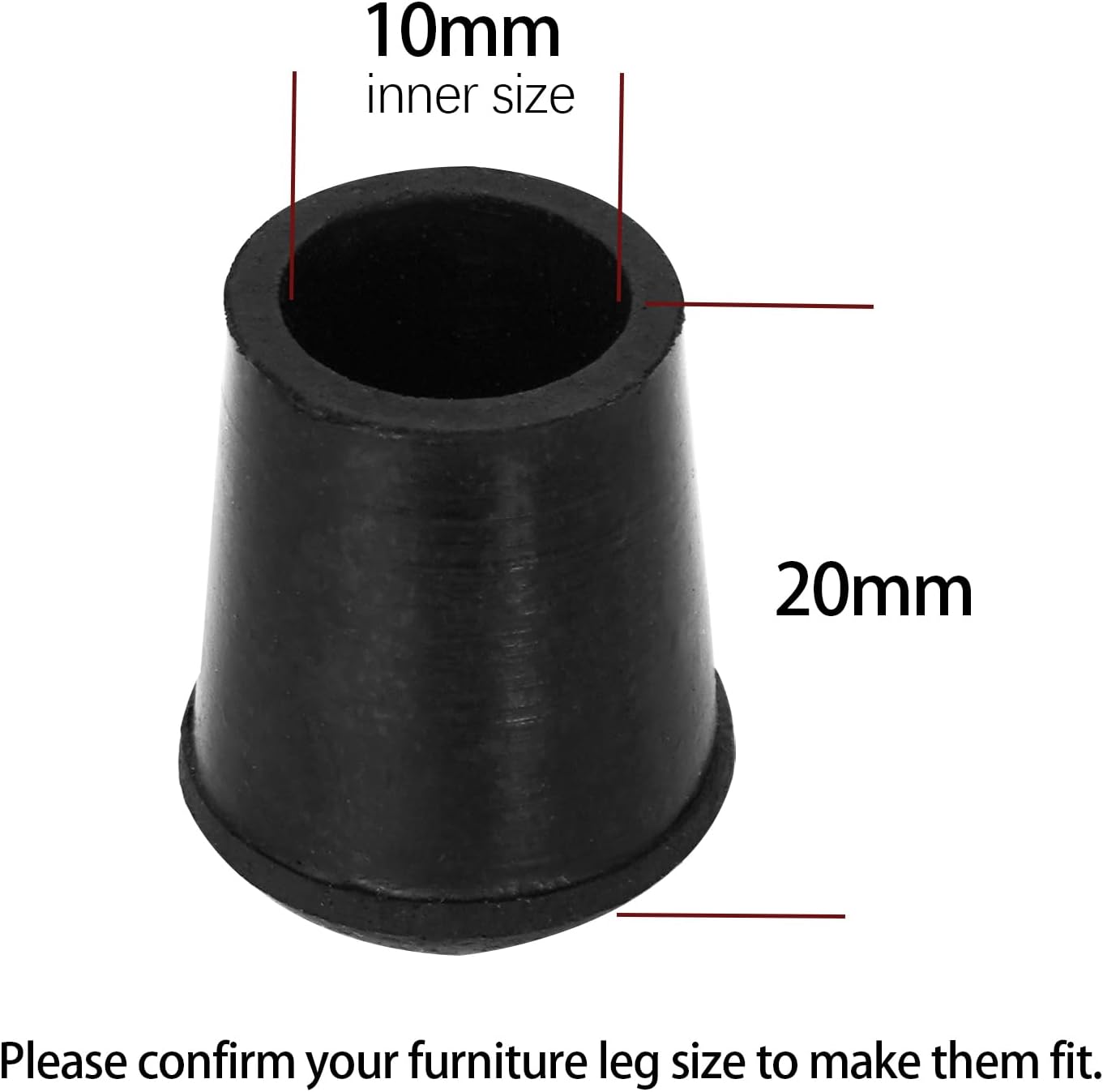 4 PCS Black Round Rubber Chair Leg Caps Tips, Vinyl Rubber End Kits, Soft Touch Table Feet Cover, Anti Slip Floor Protector, 3/8 inch (10mm)