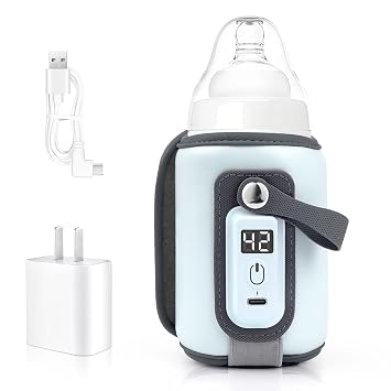 Portable Bottle Warmer, Baby Milk Warmer for All Bottles, Rapid Heating Accurate Temperature Control with LED Display, USB Warmer Bottle Suitable for Home and Outing Blue