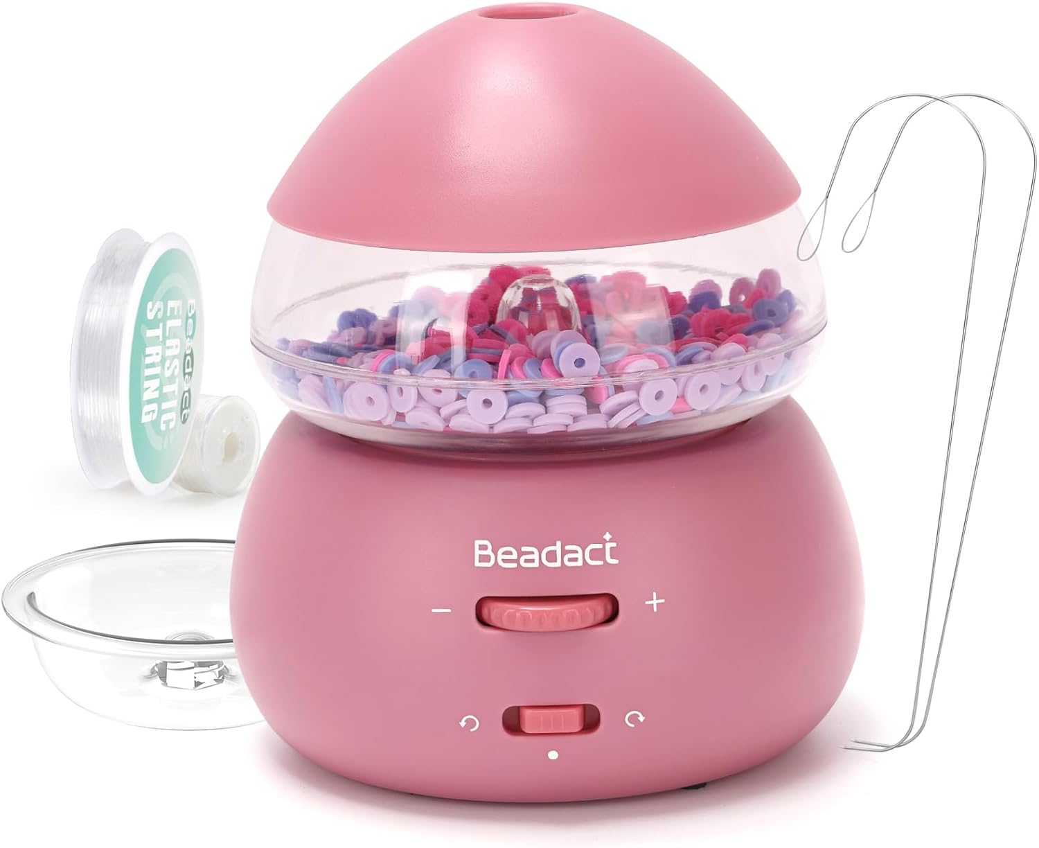 Beadact Electric Bead Spinner, Battery-Powered Bead Spinner, Clay Beads SpinnerSeed Beads Spinner with 2 Beading Needles, Bead Spinner for Bracelets Necklace Jewelry Making Rose-Red
