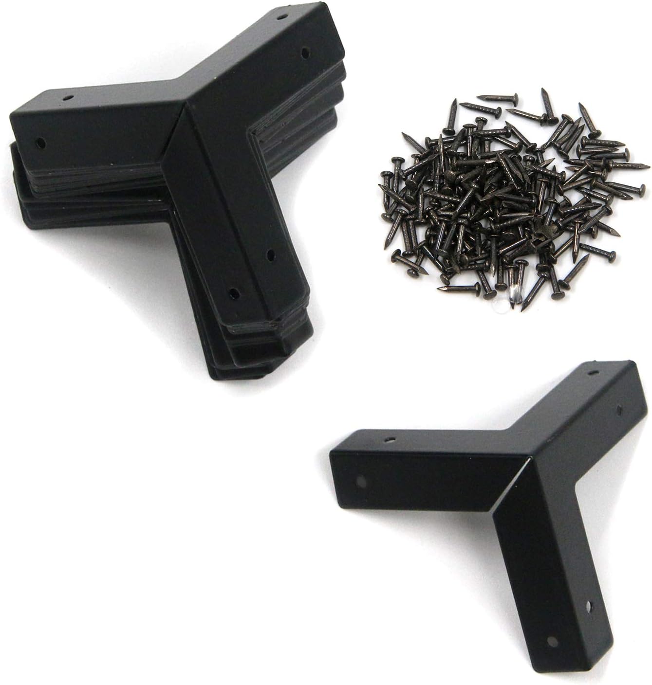 T Tulead Light Duty L Shape Iron Corner Protectors Box Corner Furniture Edge Guard 1.29"x0.35" Decorative Black Corner Protectors Edge Protector 20PCS with Mounting Nails