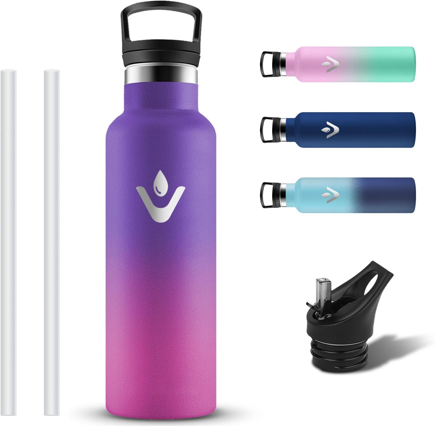 Grsta Stainless Steel Drinking Bottle, 500 ml, Leak-Proof, BPA-Free Drinking Bottle, Children, Drinking Bottle with Straw, Thermos Flask, Carbonated Drinks, Suitable for Fitness, Bike, Camping,