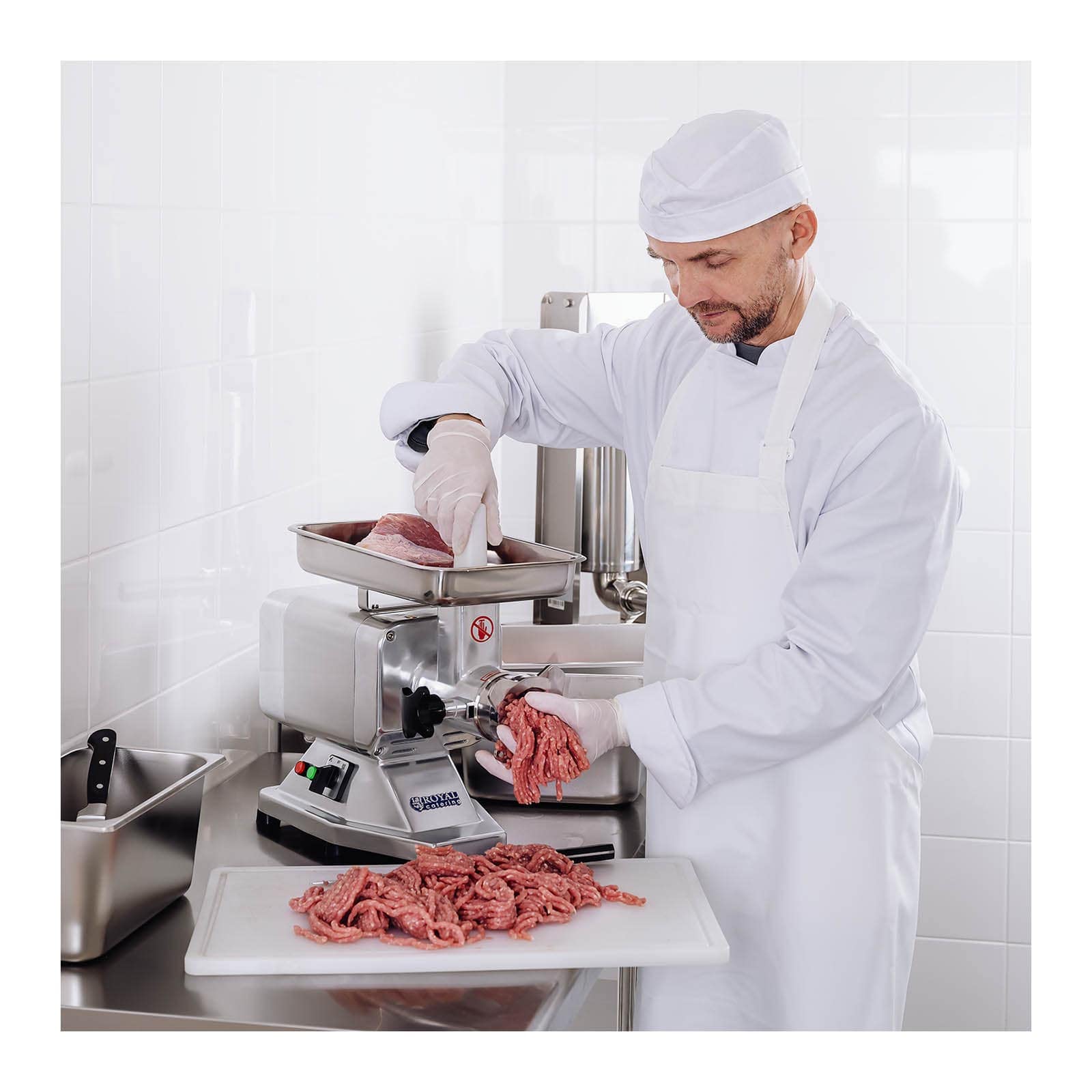 Royal Catering Picadora De Carne Máquina De Carnicería RCFW 120PRO (Potencia: 850 W, 200 kg/h, Cuchillas y discos perforados de acero inoxidable)