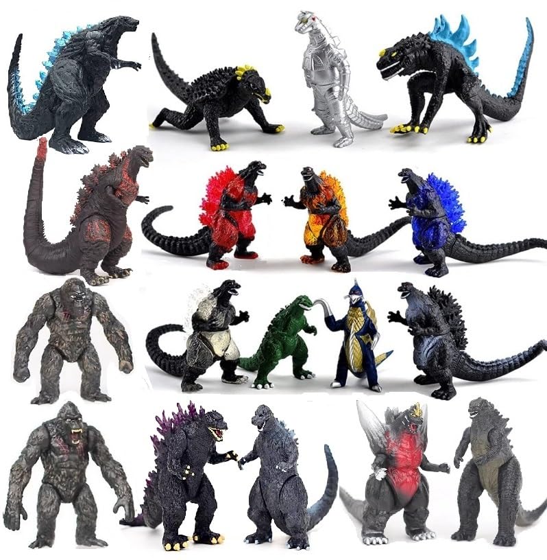 De-Lite Super Saver Combo Pack Premium King of Monsters Vinyl Plastic PVC Action Figures Movie Collectible Toys (Godzilla&Kong, All Generation Series, 18 Pcs, 5-8cm)
