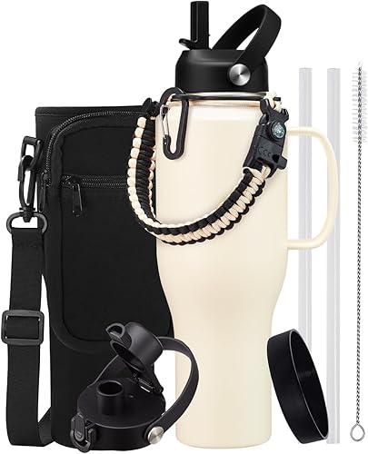 Miniatura 17 de Botella de agua de acero inoxidable de 32 oz - Mantiene fría durante 48 horas, caliente durante 24 horas, botella de agua aislada al vacío a prueba